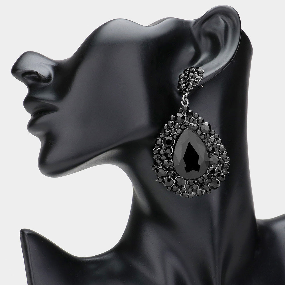 Chunky Black Teardrop Statement Earrings Large Prom & Pageant Style | L&M Bling Chunky Black Teardrop Statement Earrings Large Prom & Pageant Style | L&M Bling