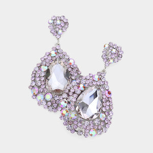 Large Light Lilac Purple Crystal Earrings on Silver | Lavender Pageant Chunky Earrings