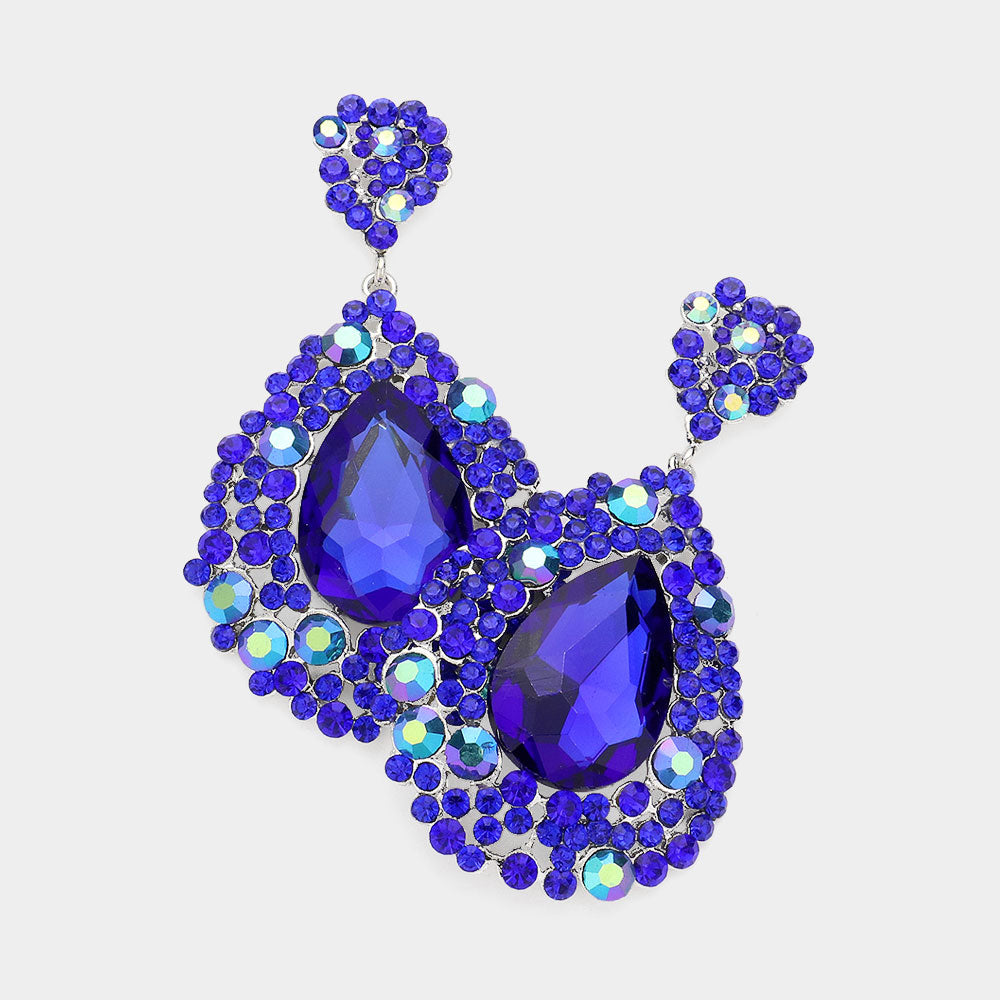 Sapphire Pageant Earrings with AB Stones | Royal Blue Chunky Pageant Earrings 