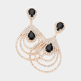 Big Black Crystal Teardrop and Rhinestone Dangle Pageant Earrings on Gold | Prom Jewelry