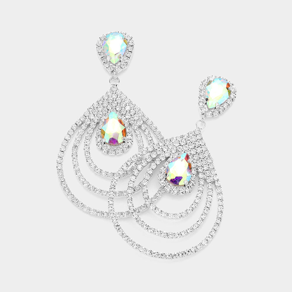 Big AB Crystal Teardrop and Rhinestone Dangle Pageant Earrings  | Prom Jewelry