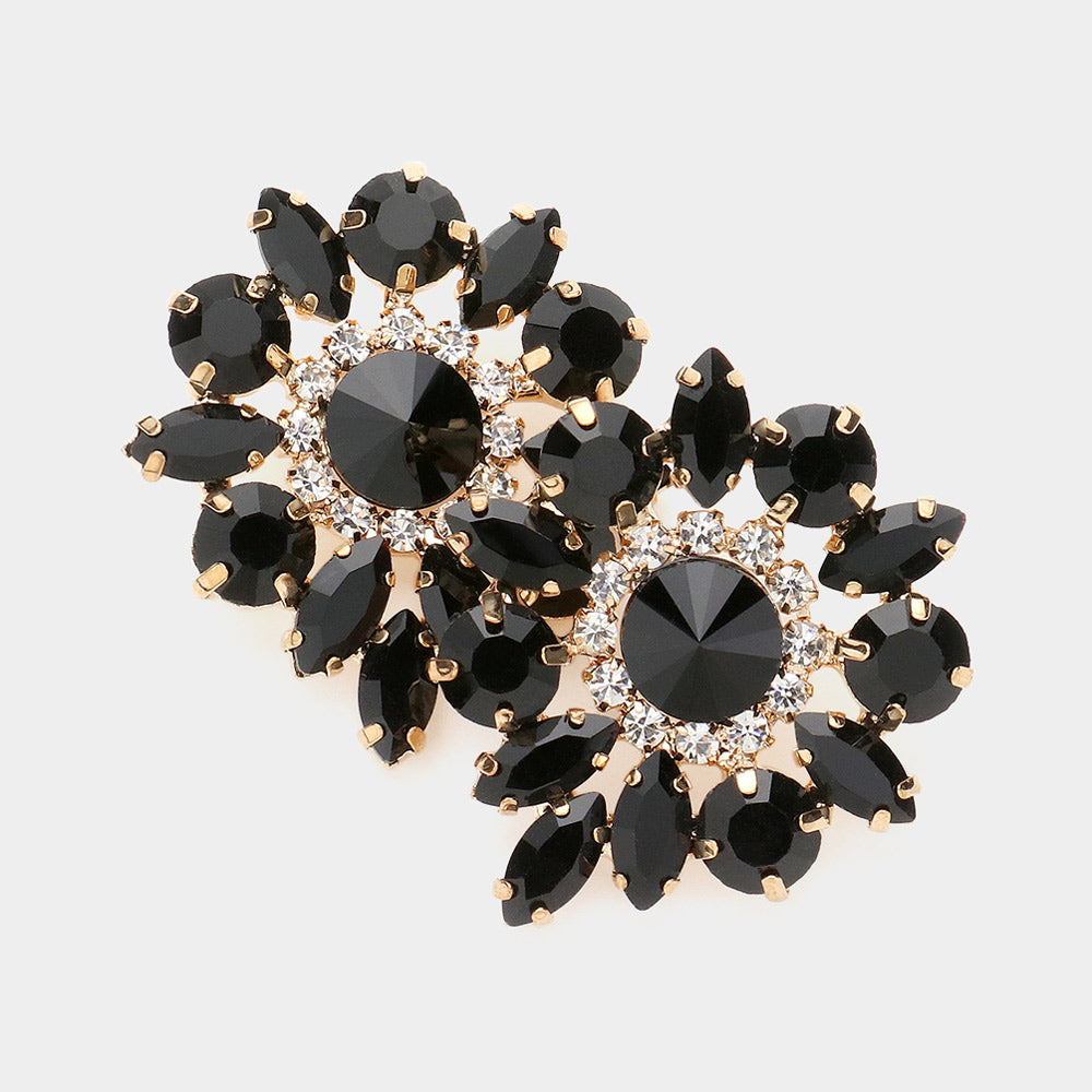 Black Round and Marquise Stone Pageant Earrings | Pageant Interview Earrings