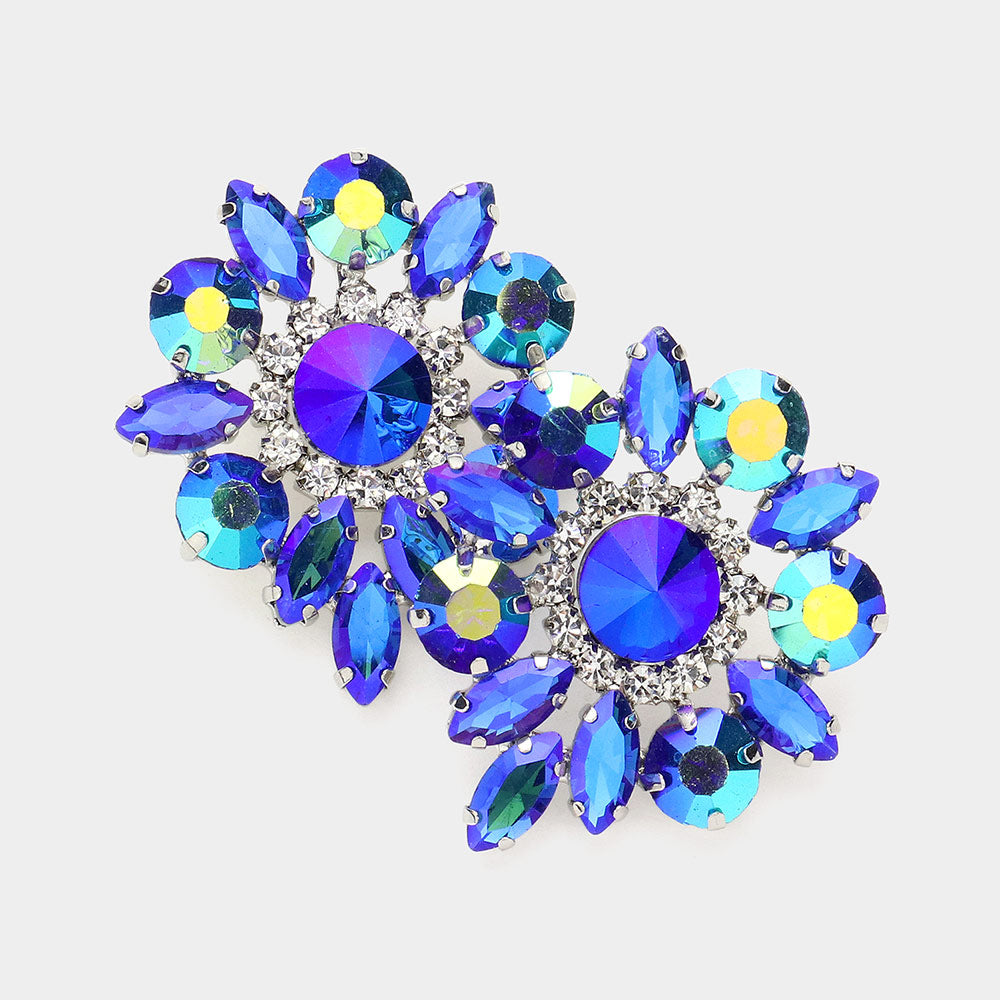Blue AB Round and Marquise Stone Pageant Earrings | Pageant Interview Earrings 