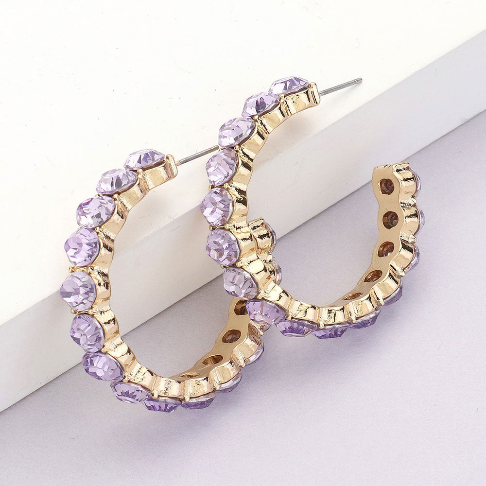 Lavender Round Stone Hoop Earrings  | 1.5"