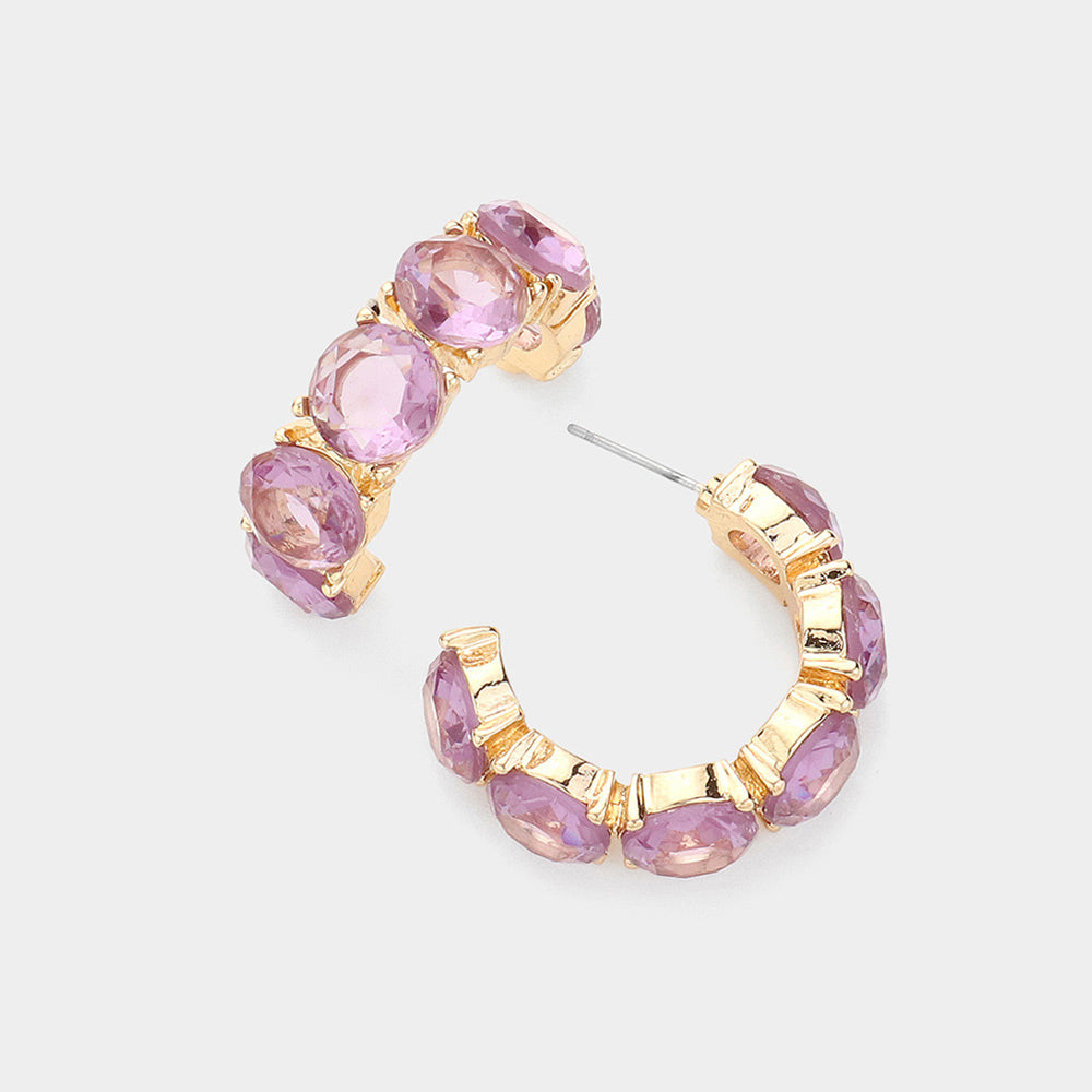Amethyst Round Stone Half Hoop Pageant Earrings | Amethyst Interview Earrings