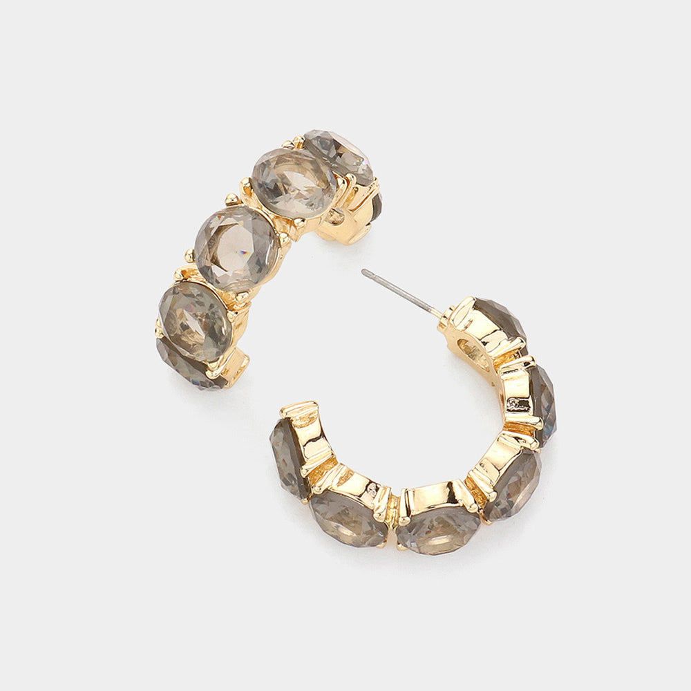 Black Diamond Round Stone Half Hoop Pageant Earrings | Black Diamond Interview Earrings