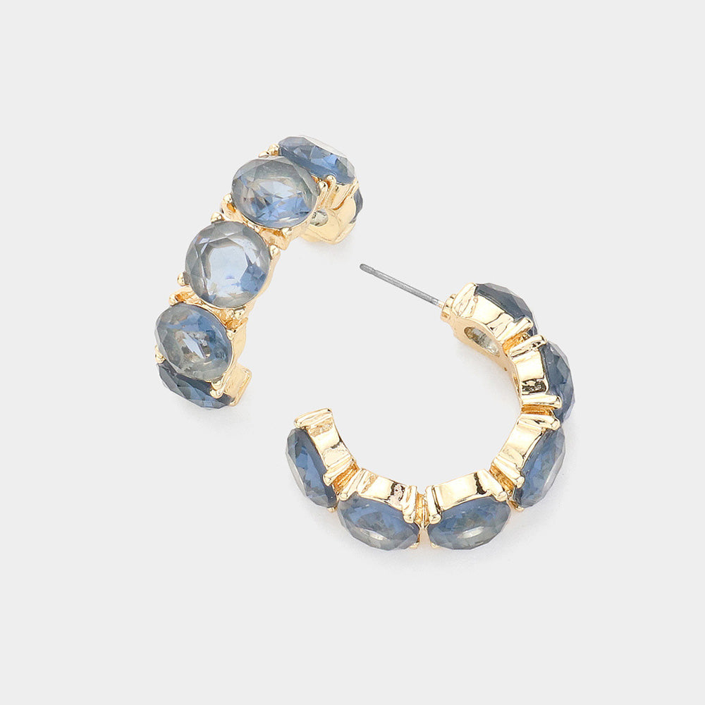 Blue Round Stone Half Hoop Pageant Earrings | Blue Interview Earrings