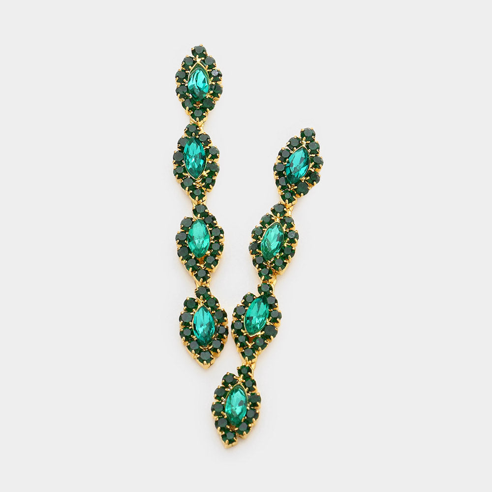 Emerald Marquise Stone Dangle Pageant Earrings  | Emerald Earrings 