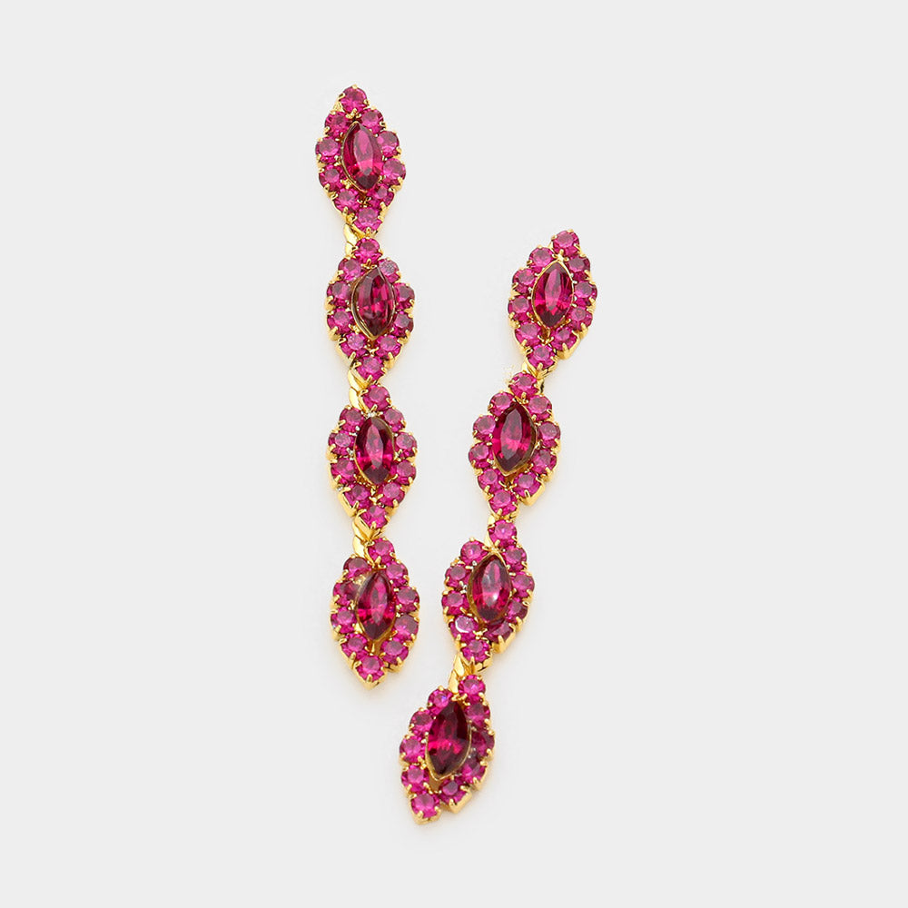 Fuchsia Marquise Stone Dangle Pageant Earrings  | Fuchsia Earrings