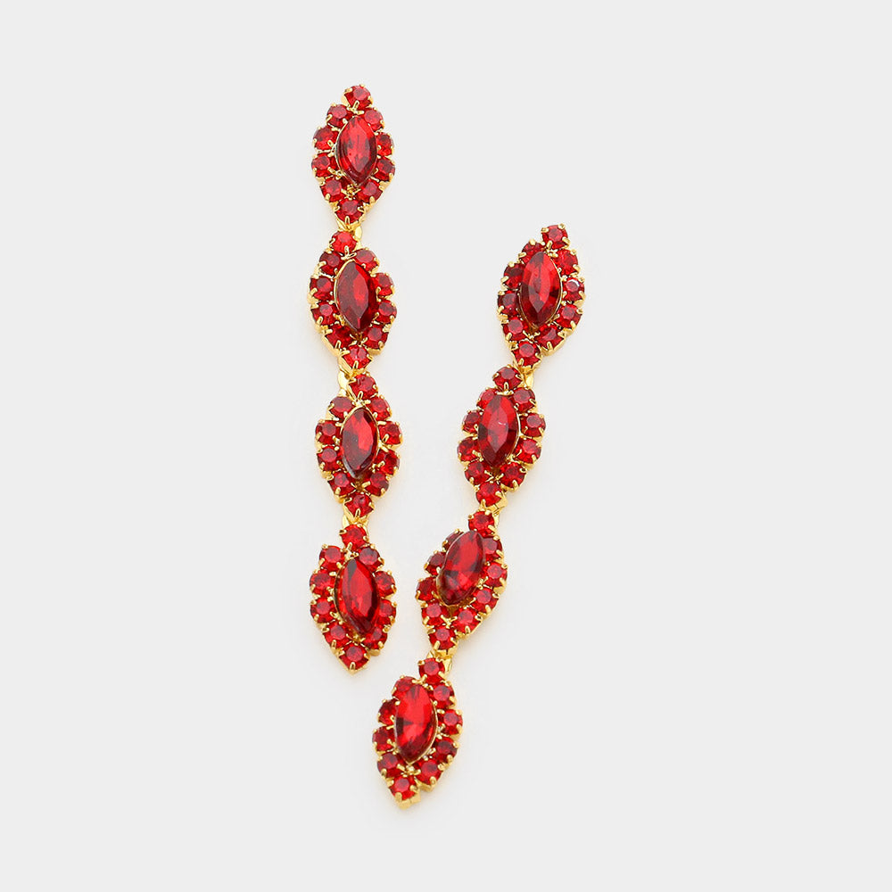 Red Marquise Stone Dangle Pageant Earrings  | Red Earrings 