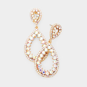 AB Pave Open Teardrop Pageant Earrings on Gold | Prom Earrings | Homecoming Earrings