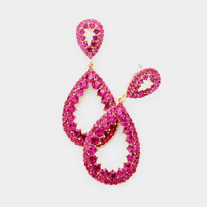 Fuchsia Pave Open Teardrop Pageant Earrings | Prom Earrings | Homecoming Earrings