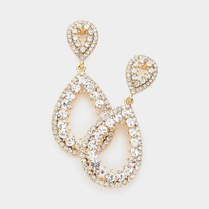 Clear Pave Open Teardrop Pageant Earrings on Gold | Prom Earrings | Homecoming Earrings