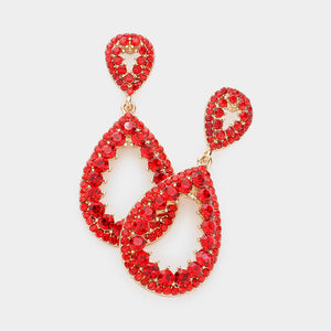Red Pave Open Teardrop Pageant Earrings | Prom Earrings | Homecoming Earrings
