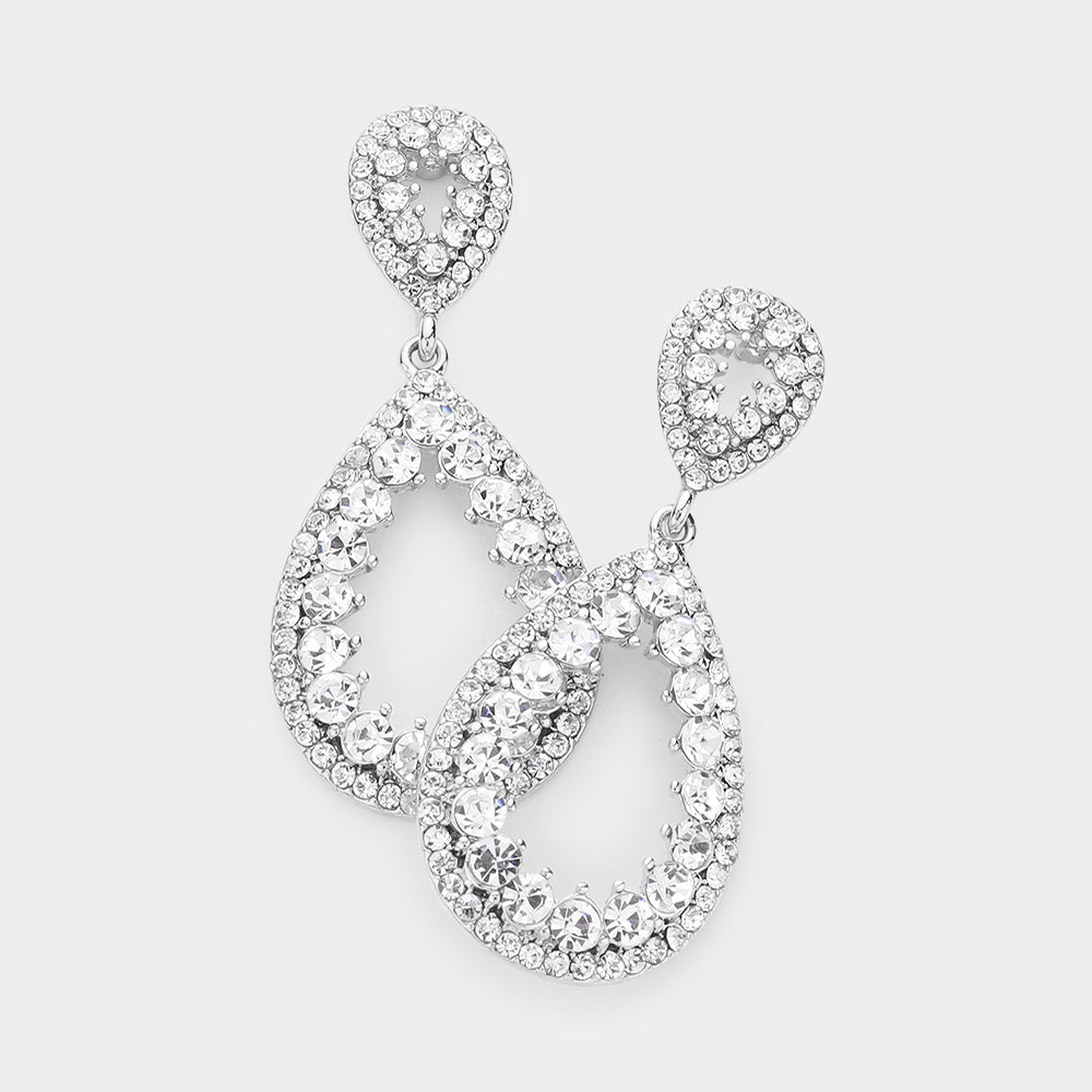 Clear Pave Open Teardrop Pageant Earrings | Prom Earrings | Homecoming Earrings