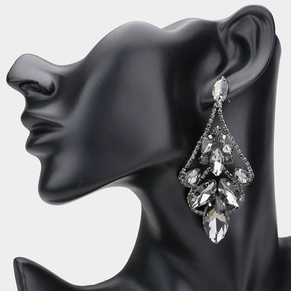 Black Diamond Marquise Stone and Rhinestones Pageant Chandelier Earrings | Black Diamond Fashion Earrings