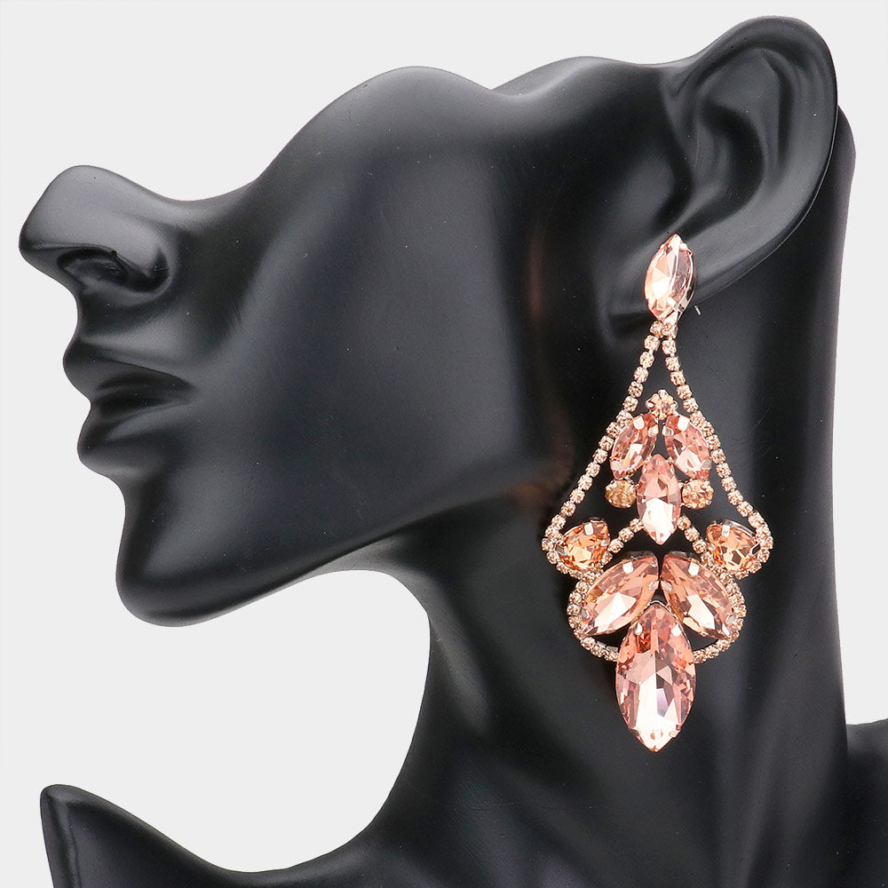 Peach Marquise Stone and Rhinestones Pageant Chandelier Earrings | Peach Diamond Fashion Earrings