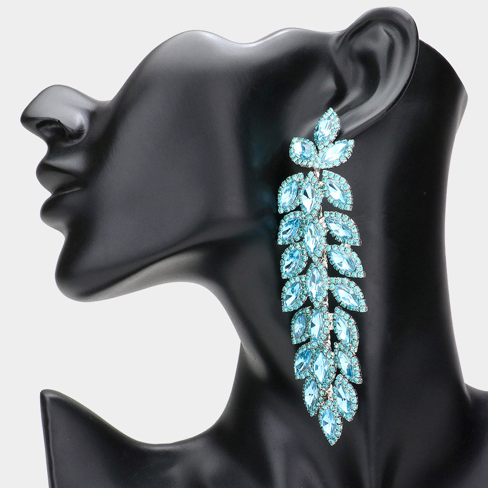 Long Aqua Blue Crystal Rhinestone Pageant Earrings