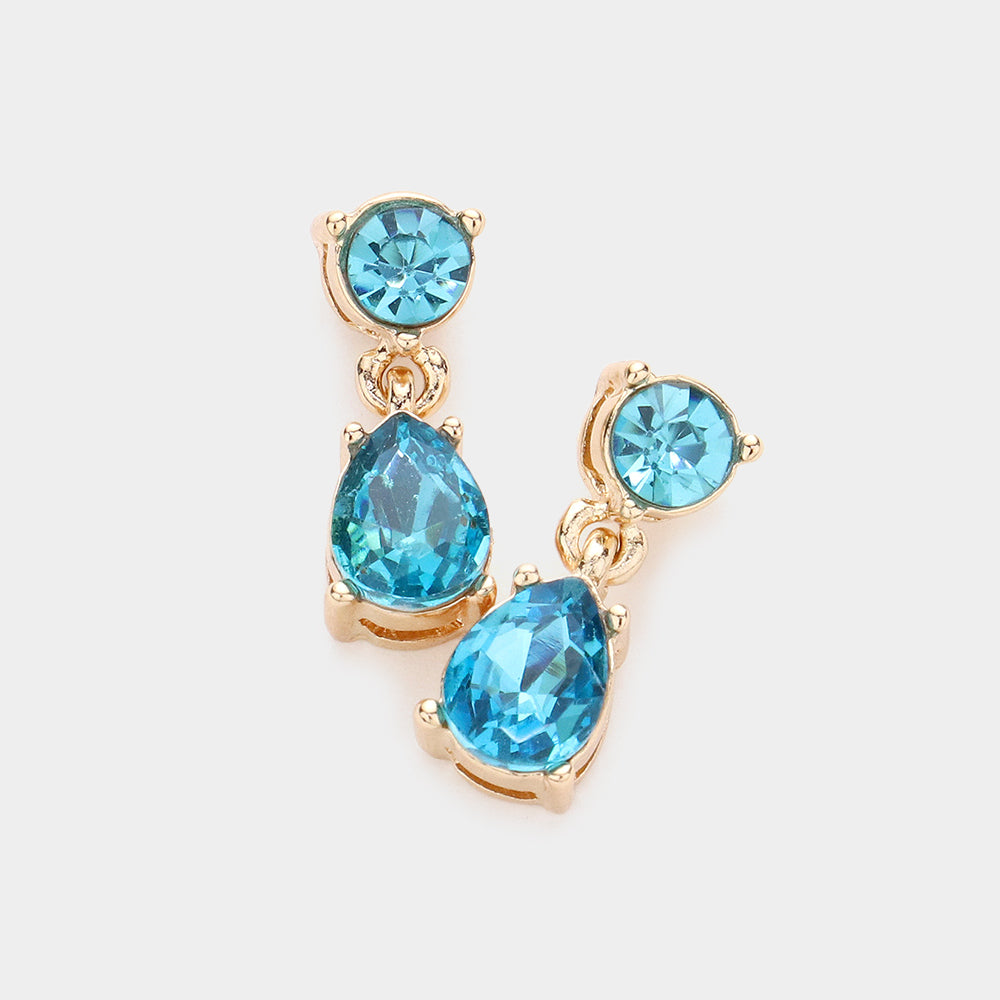 Small Aqua Round Teardrop Dangle Pageant Earrings | Interview Earrings