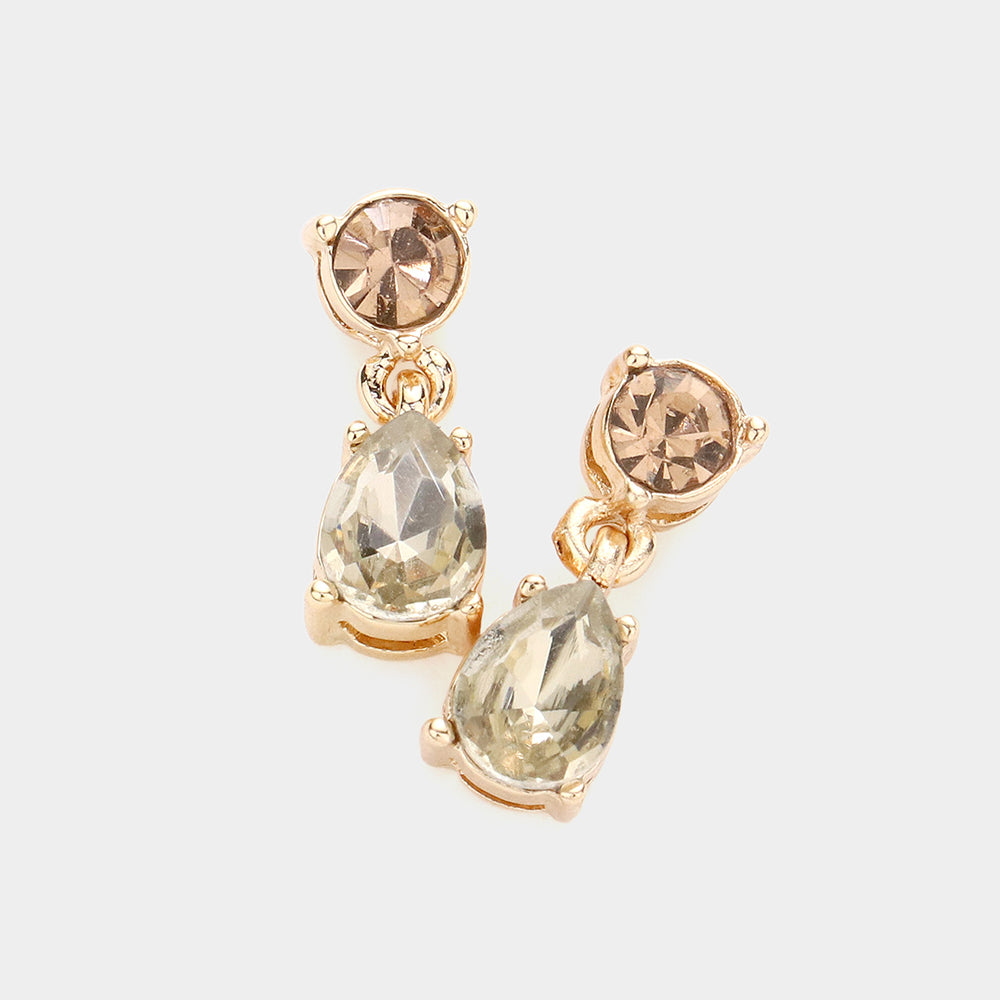 Small Light Topaz Round Teardrop Dangle Pageant Earrings | Interview Earrings