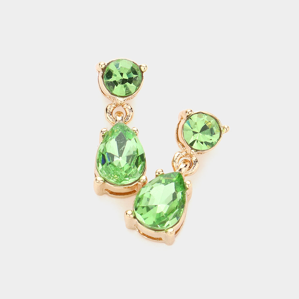 Small Light Green Round Teardrop Dangle Pageant Earrings | Interview Earrings