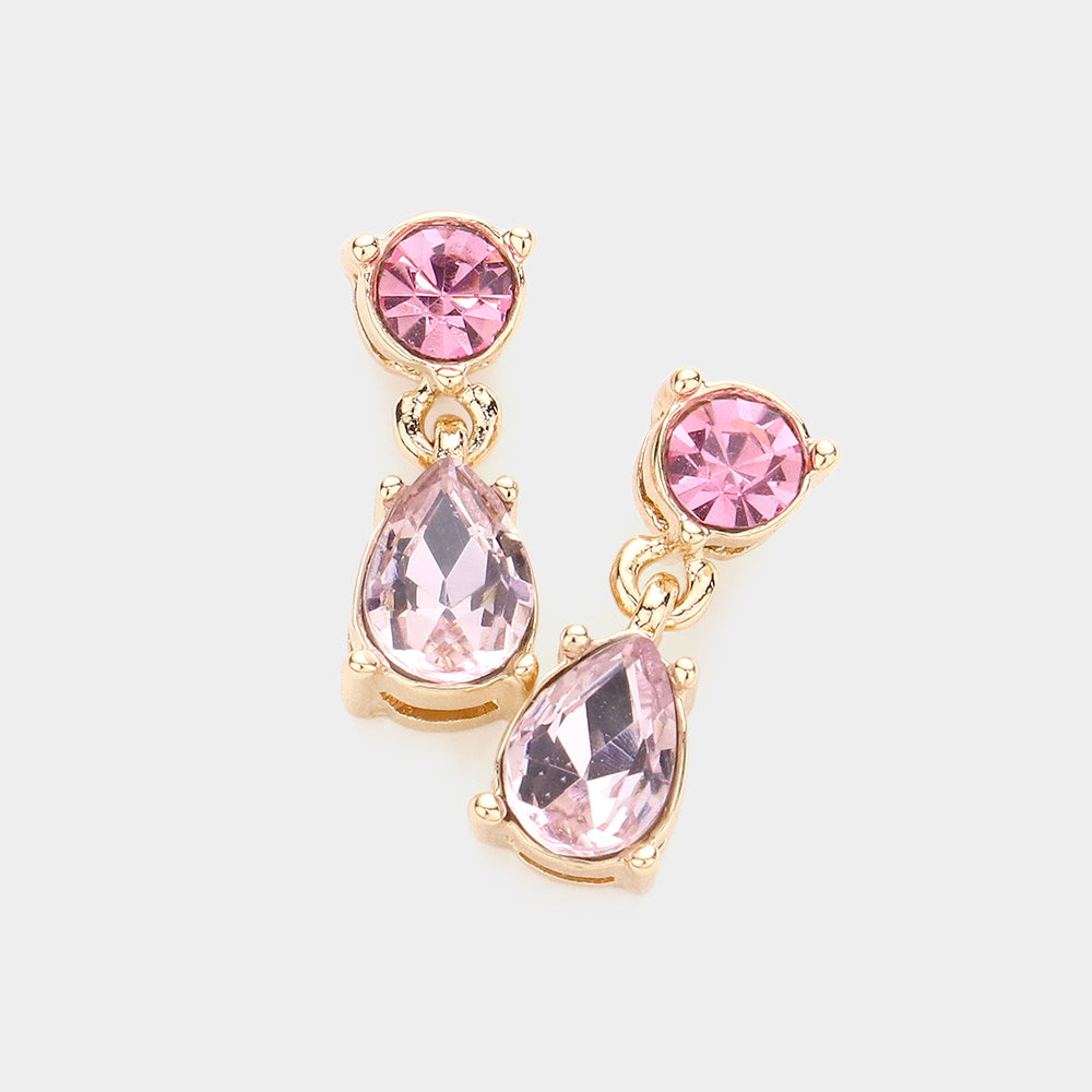 Small Pink Round Teardrop Dangle Pageant Earrings | Interview Earrings