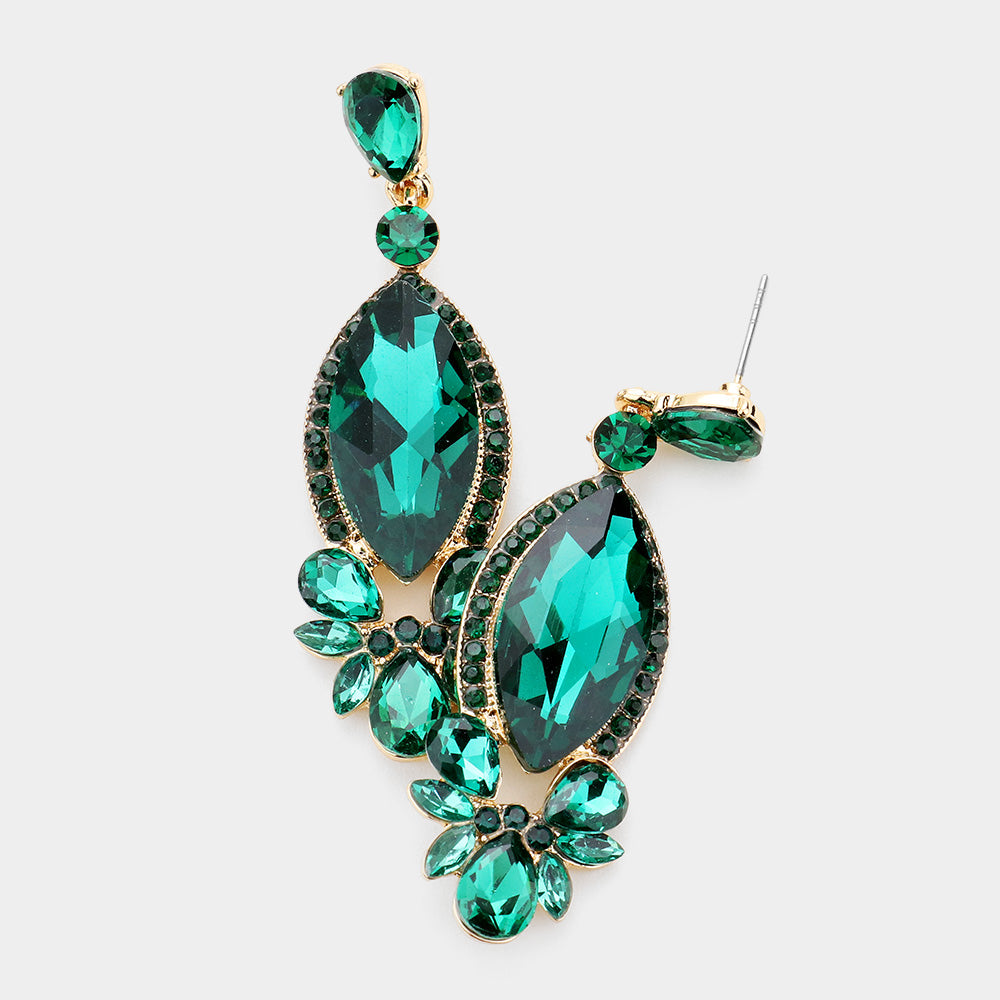 Green Marquise Stone Pageant Earrings | Prom Earrings