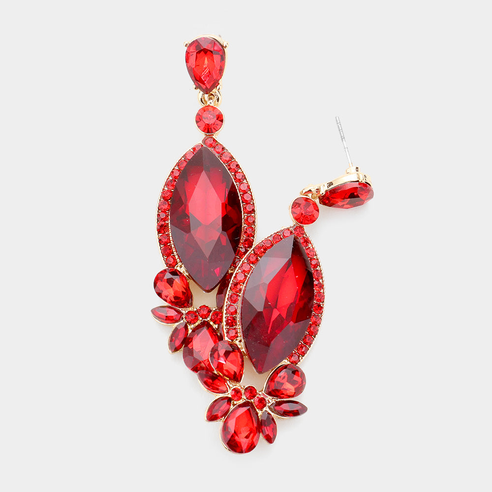 Red Marquise Stone Pageant Earrings | Prom Earrings