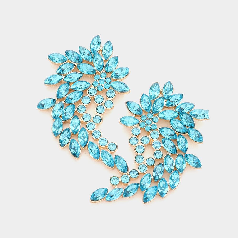 Aqua Marquise and Round Stone Cluster Angel Wing Pageant Earrings  | Prom Earrings
