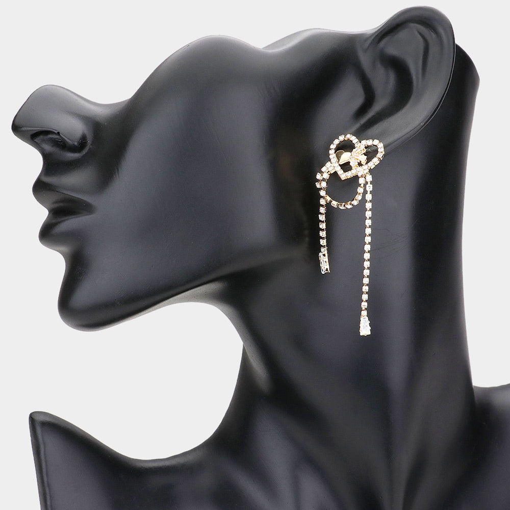 Rhinestone Heart Earrings on Gold| Pageant Earrings | Homecoming Earrings