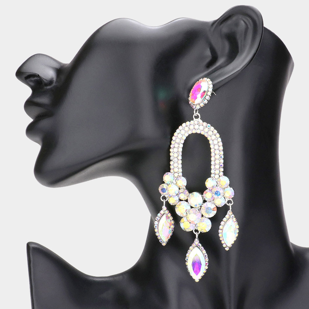 AB Triple Marquise Stone Drop Chandelier Pageant Earrings  | Prom Earrings