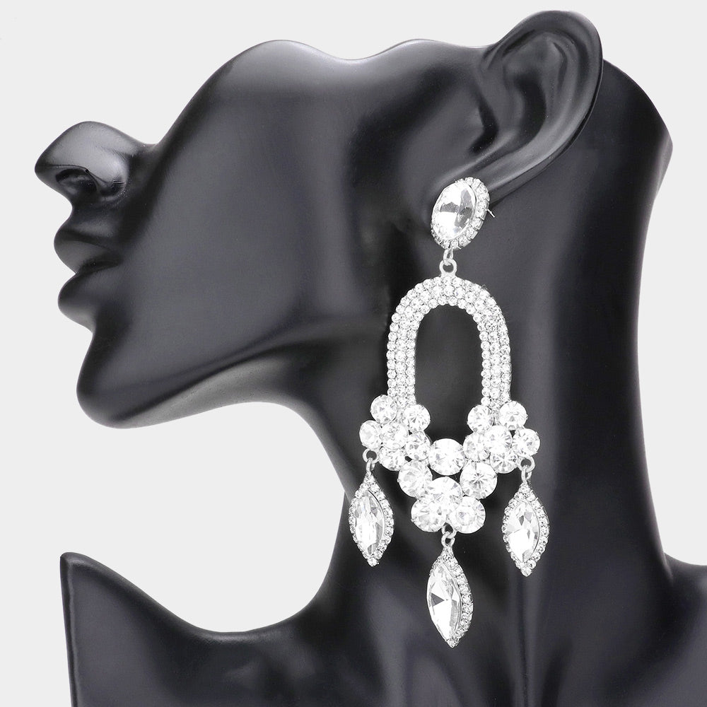 Clear Triple Marquise Stone Drop Chandelier Pageant Earrings  | Prom Earrings
