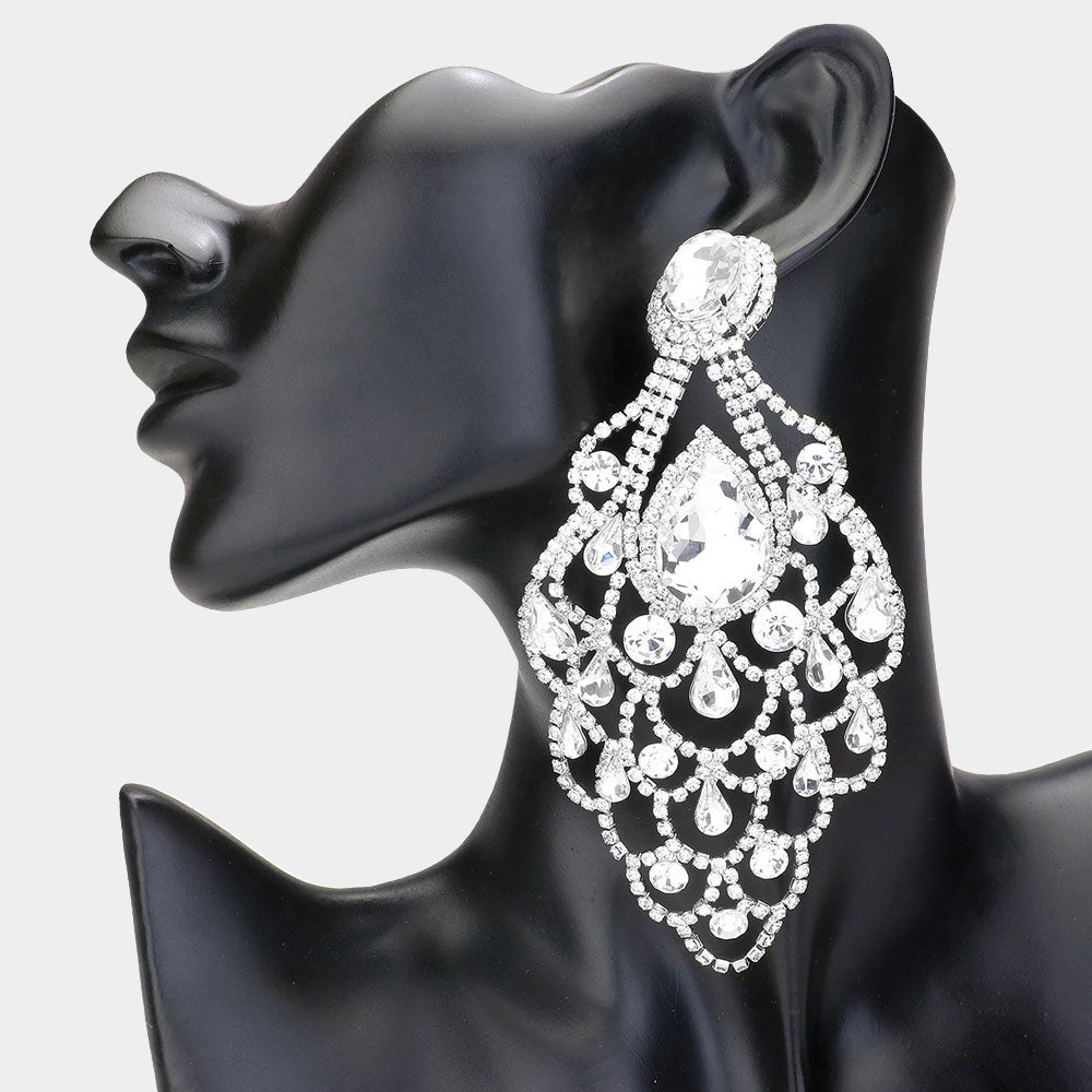 Oversize Clear Teardrop Stone Chandelier Statement Earrings | Pageant  Earrings | 618867