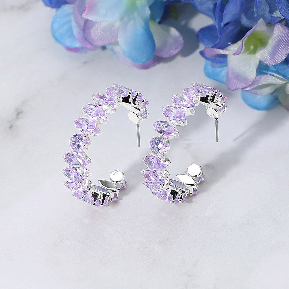 Violet Marquise Stone Open Hoop Evening Earrings | 1.5" | Open Hoop Pageant Earrings