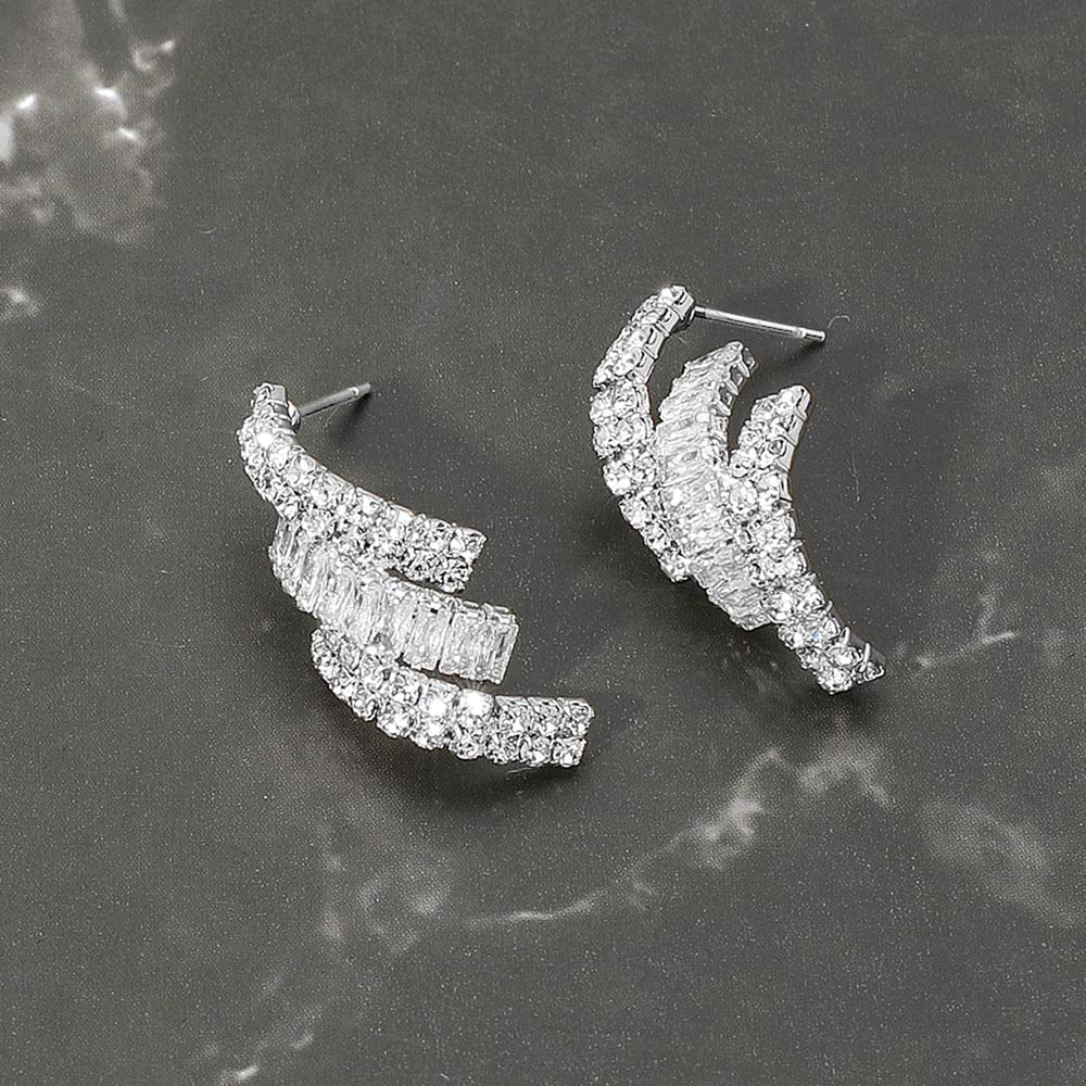 CZ Stone Paved Pageant Earrings on Silver | Interview Earrings