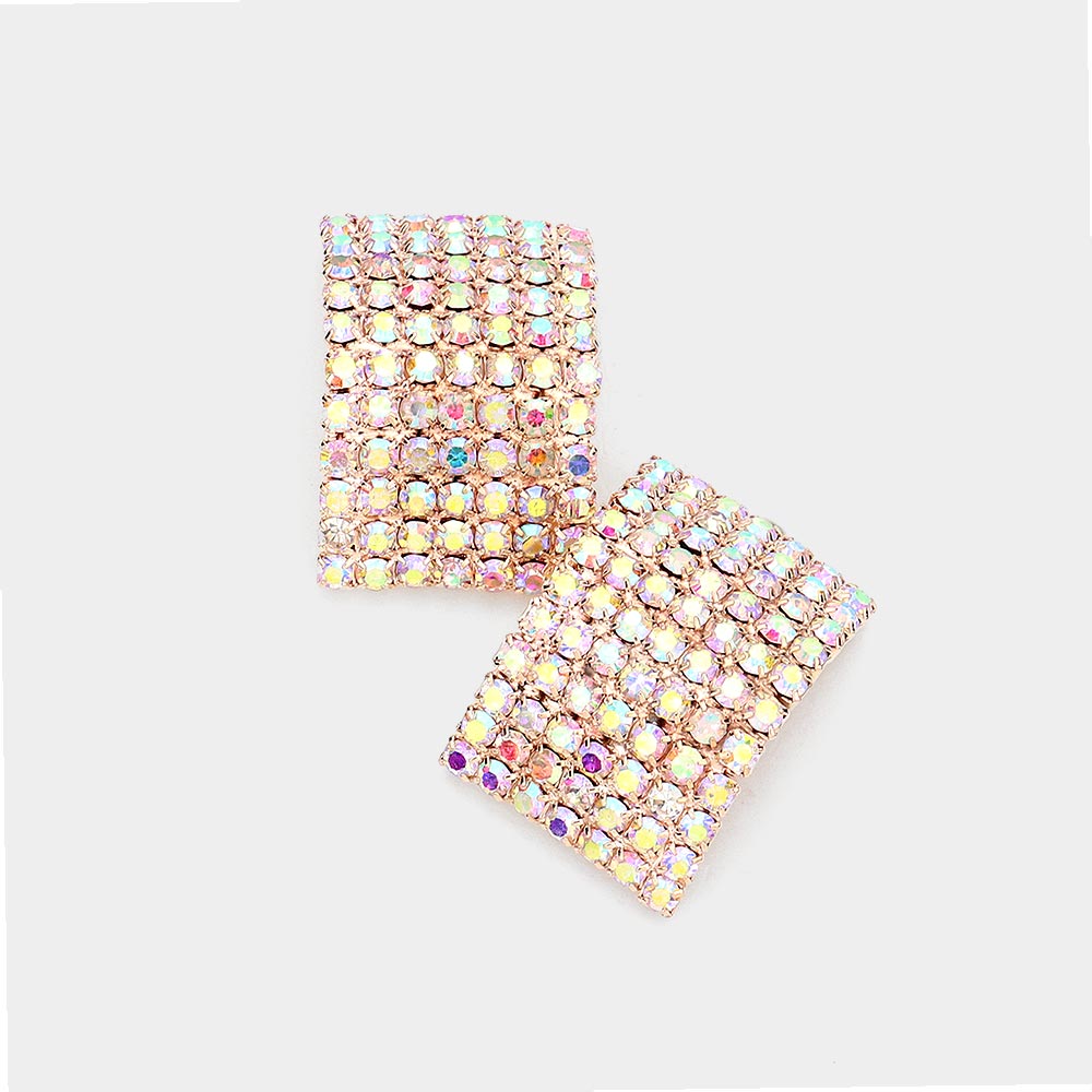 Rectangle AB Rhinestone Pageant Earrings on Rose Gold | Interview Earrings