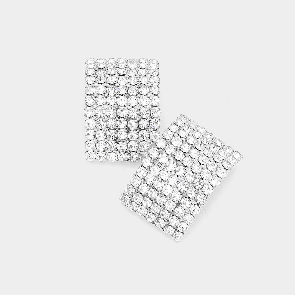 Rectangle Clear Rhinestone Pageant Earrings | Interview Earrings