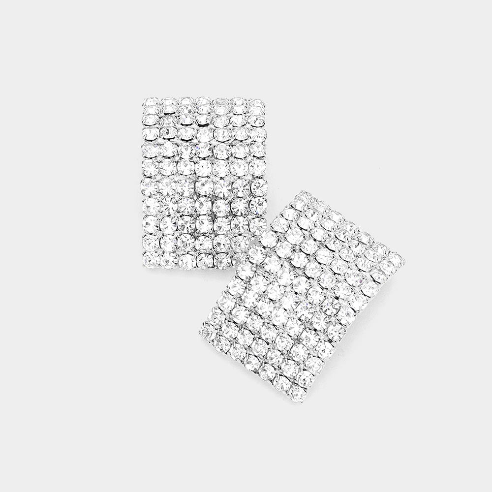 Rectangle Clear Rhinestone Pageant Earrings | Interview Earrings