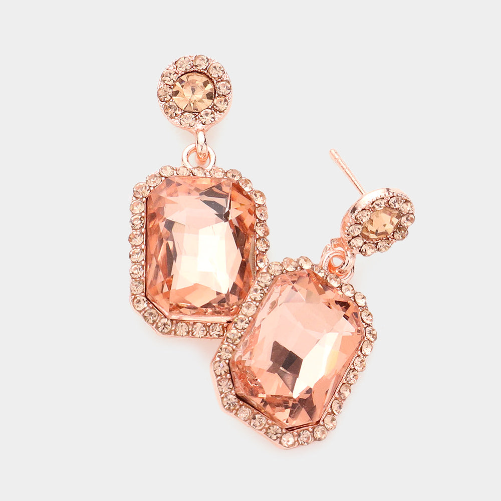 Little Girls Peach Crystal Rectangle Pageant Earrings