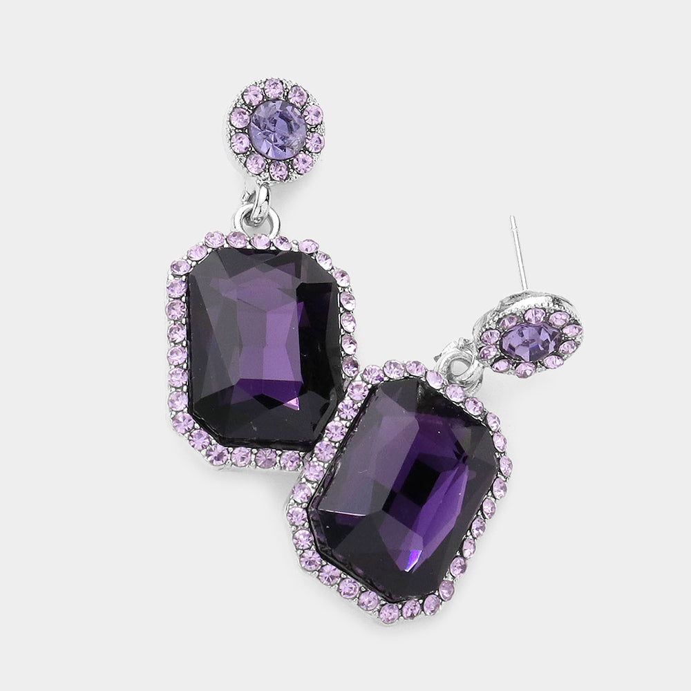 Little Girls Violet Crystal Rectangle Pageant Earrings 