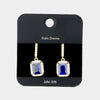 Small Emerald Cut Sapphire Stone Dangle Earrings on Gold | Small Drop Earrings
