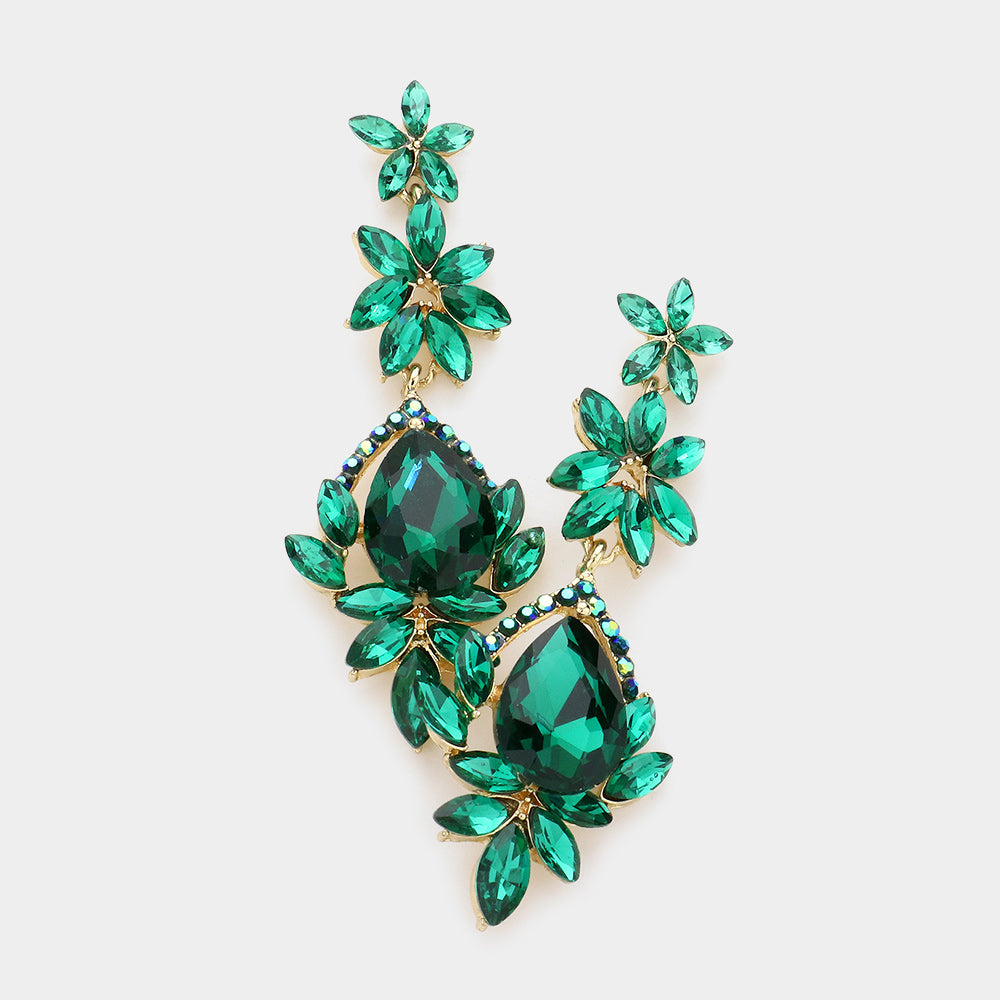 Emerald Crystal Dangle Pageant Earrings | Prom Earrings