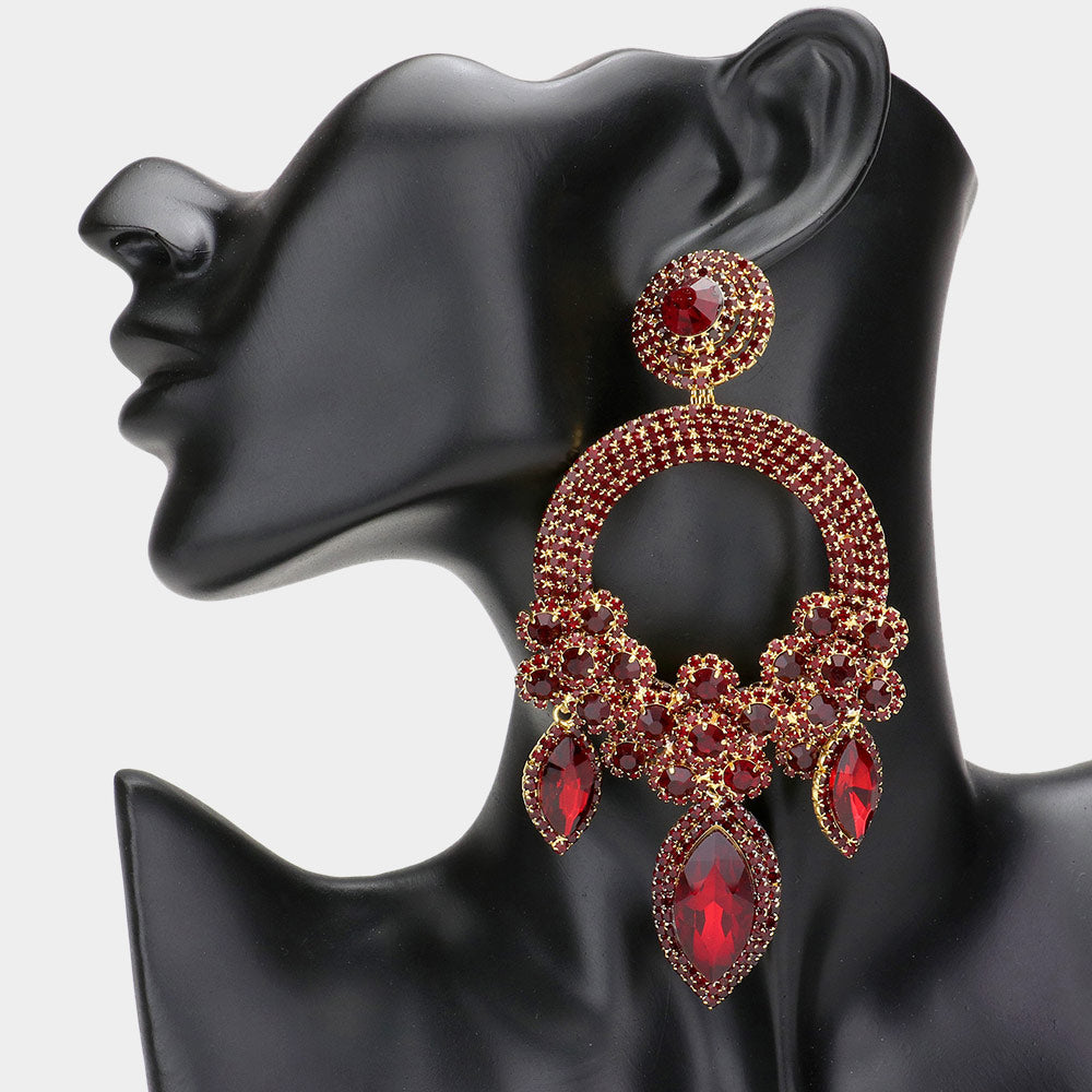Large Long Elegant Red Chandelier Pageant Prom Earrings