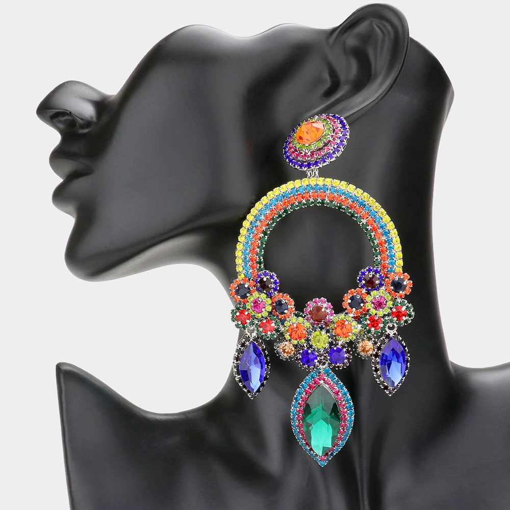 Large Long Elegant Multi-Color Chandelier Pageant Prom Earrings