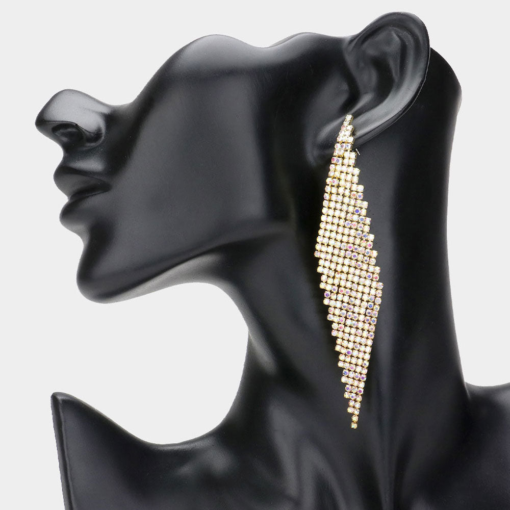 AB Rhinestone Abstract Paved Pageant Earrings on Gold | Prom Earrings