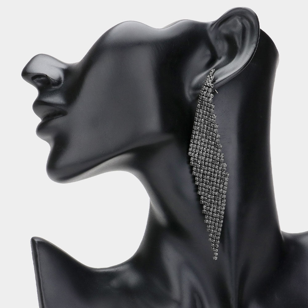 Black Diamond Rhinestone Abstract Paved Pageant Earrings  | Prom Earrings 