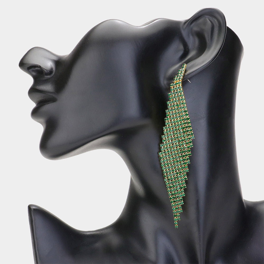 Emerald Rhinestone Abstract Paved Pageant Earrings | Prom Earrings