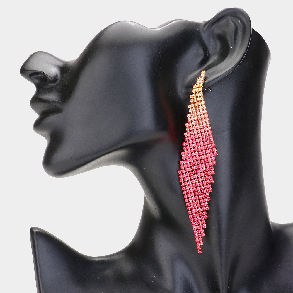 Fuchsia Rhinestone Ombre Abstract Paved Pageant Earrings | Prom Earrings