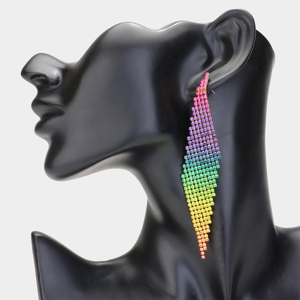 Multi-Color Rhinestone Ombre Abstract Paved Pageant Earrings | Prom Earrings