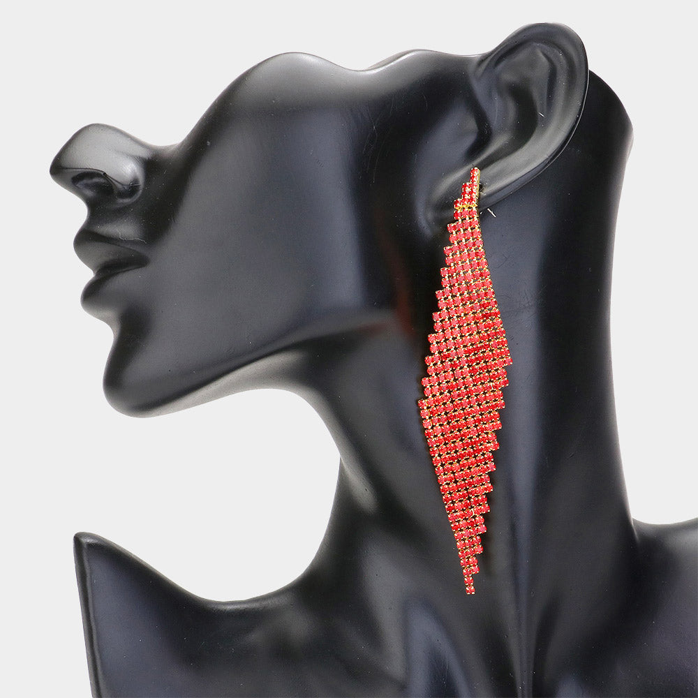 Red Rhinestone Abstract Paved Pageant Earrings | Prom Earrings